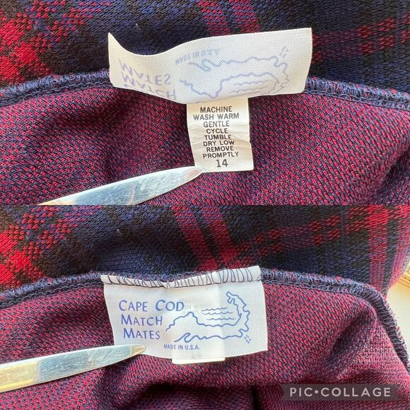 VTG 70s Cape Cod Match-Mates Red Blue Plaid Bias-Cut Midi Skirt Sz 8 Preppy - Picture 4 of 5